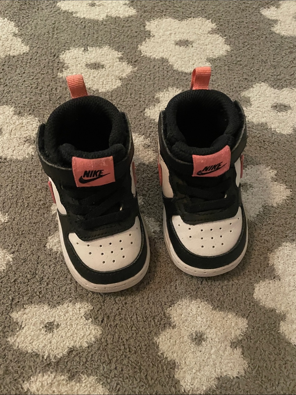 Nike Kids High-Top Sneakers in Black, White & Coral Pink